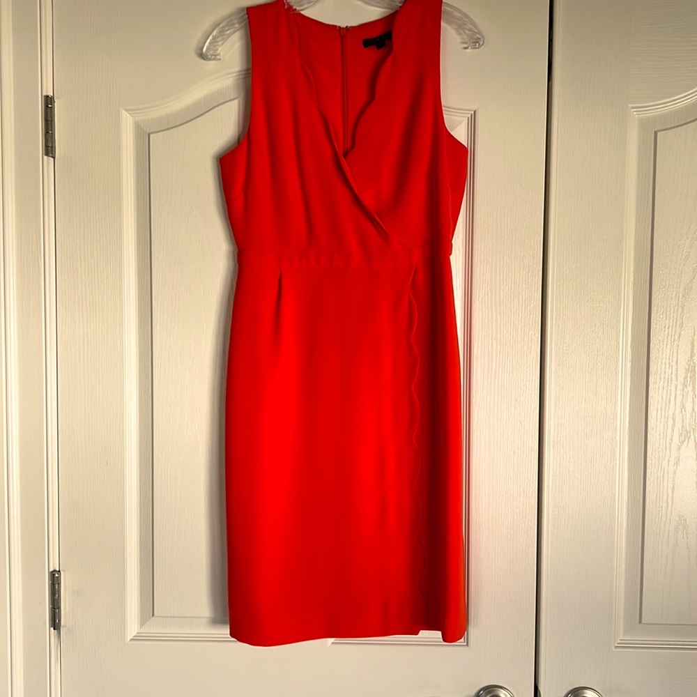 Scalloped edge faux wrap dress